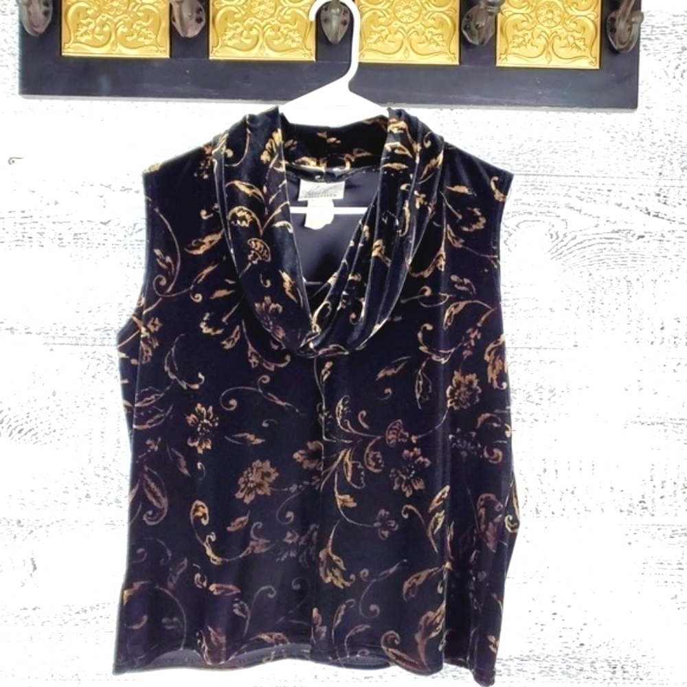 Kathie Lee Velvet Paisley Cowl Neck Top Sz XL Boho Romantic Goth Witchy Evening